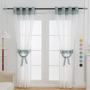L.Z.E Grey and White Sheer Curtains 84 Inches Long 2 Panels Set, Transparent Elegant Curtains for Living Room Window Treatment Grommet Top Curtain & Drapes (50" W x 60" L Grey)