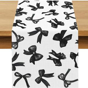 Black Bow Birthday Decorations Coquette Bow Party Table Runner Girl Women Bachelorette Dining Room Home Kitchen Island Decor