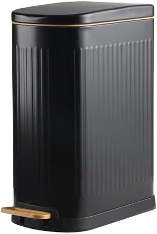 SYNCVIBE Slim Bathroom Trash Can with Lid Stainless Steel Garbage Can Soft Close Step Trash Bin with Removable Inner Bucket for Bedroom, Office, Kitchen (Matt Black, 3.5 Gallons)