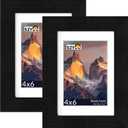 4x6 Picture Frame Set of 2 - Wood Frame with Real Glass, Display 3.5x5 with Mat or 4x6 without Mat, Photo Frame for Wall or Tabletop Display(Matte Black)