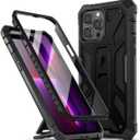 Poetic Compatible with iPhone 13 Pro Max Case, Spartan Phone Case for iPhone 13 Pro Max 6.7 inch, Full Body Rugged Premium Leather Texture Shockproof Protective Cover with Kickstand, Matte Black