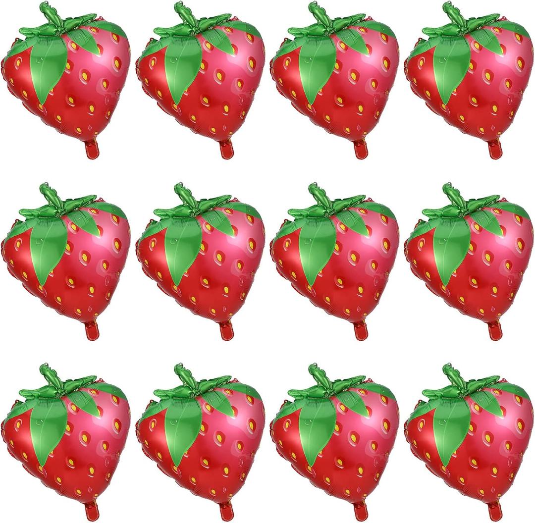 Tatuo 12 Pieces Strawberry Balloons Strawberry Party Decorations 20 x 25 Inches Sweet Foil Balloons for Wedding Birthday Baby Shower Party Decorations Supplies(Strawberry)