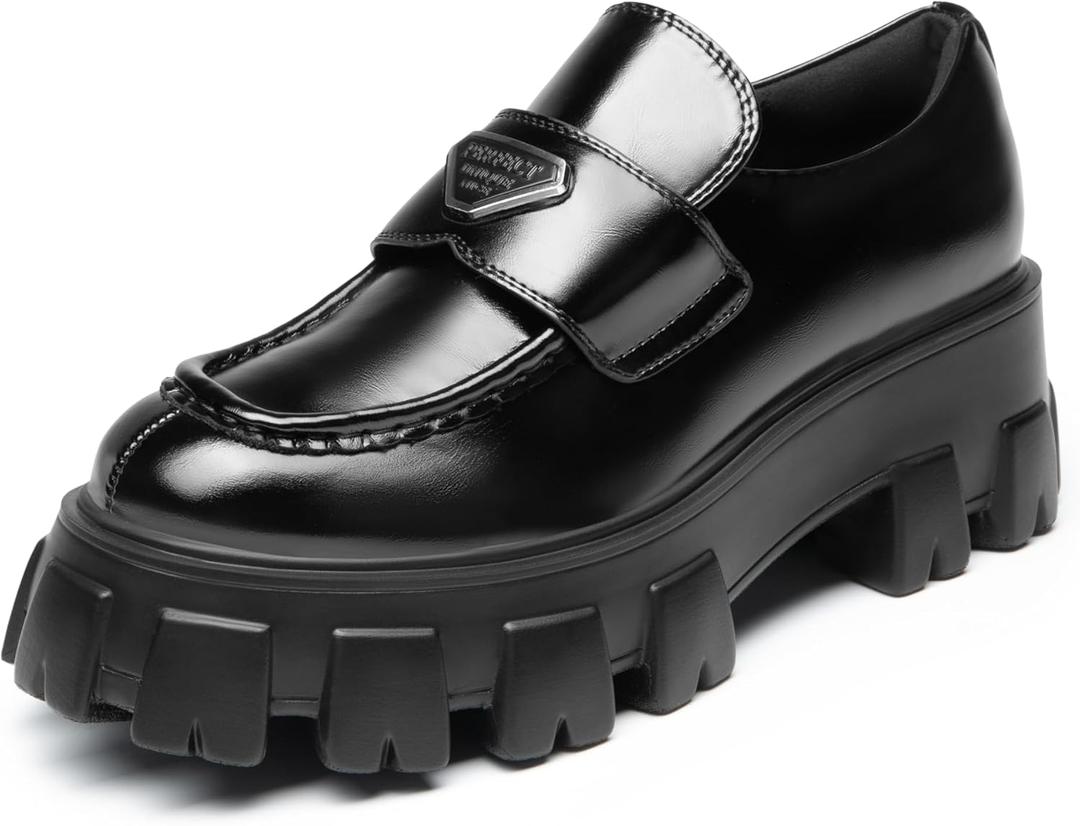 DREAM PAIRS Women's Chunky Loafers Platform Comfortable Slip-On Dressy Business Casual Fashion Outfit Loafer Shoes (7.5, Black-pat)