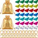 Chalyna 60 Pcs Acrylic Diamond Gem Jewelry Alloy Gold Round Ring Set Halloween Party Favor Pirate Treasure Hunting Cake Decor with Gift Bag for Birthday (Bright Style)