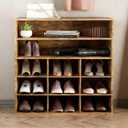 9-Cubby Shoe Rack, Wood Shoe Organizer Bench for Entryway Hallway Closet, 9-cube 5-tier