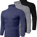 Ficerd 3 Pack Men's Turtleneck Shirts, Long Sleeve Cotton Pullover Sweaters Mock Neck Knitted T-Shirt Basic Slim Fit Tops, XL