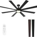 62 Inch Large Ceiling Fans with Lights and Remote - Wood/Matte Black Ceiling Fan, Quiet DC Motor, 3 CCT, Modern Dimmable LED Lighting & Large Ceiling Fans for Living Room Patio, Indoor/Outdoor