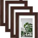 Egofine 4x6 Picture Frames with Plexiglass, Display Pictures 3x4.5 and 3.5x5 with Mat or 4x6 Without Mat Set of 4 for Tabletop and Wall Mounting, Walnut Color