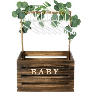 Barydat Wooden Baby Shower Crate Closet, Baby Basket with Handle, Personalized Basket Gifts, Easy Assembly Baskets for Newborn Boy Girl Welcome Gift for New Mom Parents(Dark Walnut)