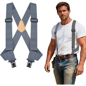 MELOTOUGH Belt Clip Suspenders For Men Heavy Duty, Outback Side Clip/Trucker Men's Suspenders with 2inch Width Elastic (Grey) MELOTOUGH Belt Clip Suspenders For Men Heavy Duty, Outback Side Clip/Trucker Men's Suspenders with 2inch Width Elastic (Grey)
