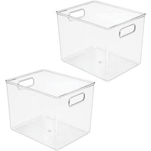 mDesign Plastic Tall Deep Kitchen or Pantry Organizing Storage Bins with Handles - Food Organization Storage Bins for Kitchen Pantry Cabinet, Refrigerator or Freezer, Ligne Collection, 2 Pack, Clear