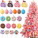 Unittype 22 Pcs Candy Christmas Tree Ornaments Set Donuts Lollipops Macaroon Cake Dessert Hanging Decoration Cute Candy Theme Christmas Tree Ornaments Xmas Home Hanging Charms Pendants Accessories