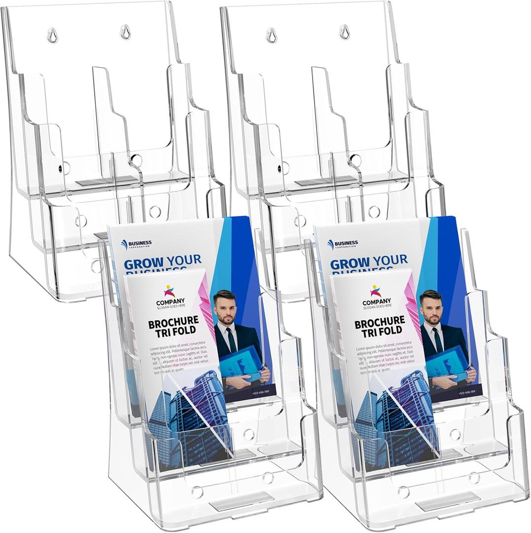 MaxGear Brochure Holder 3 Tier 8.5x11 inch with Removable Divider for 4x9 inch Acrylic Literature Display Stand Clear Plastic Flyer Holder Wall Mount or Countertop Use for Pamphlets, Booklets, 4 Pack MaxGear Brochure Holder 3 Tier 8.5x11 inch with Removable Divider for 4x9 inch Acrylic Literature Display Stand Clear Plastic Flyer Holder Wall Mount or Countertop Use for Pamphlets, Booklets, 4 Pack