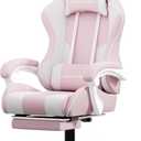 GTPLAYER Gaming Chair with Footrest, Computer Chair with and Lumbar Support, Height Adjustable Game Chair with 360°-Swivel Seat and Headrest and for Office or Gaming (Pink-Fabric), 20.05 inches x 20.08 inches x 49.21 inches