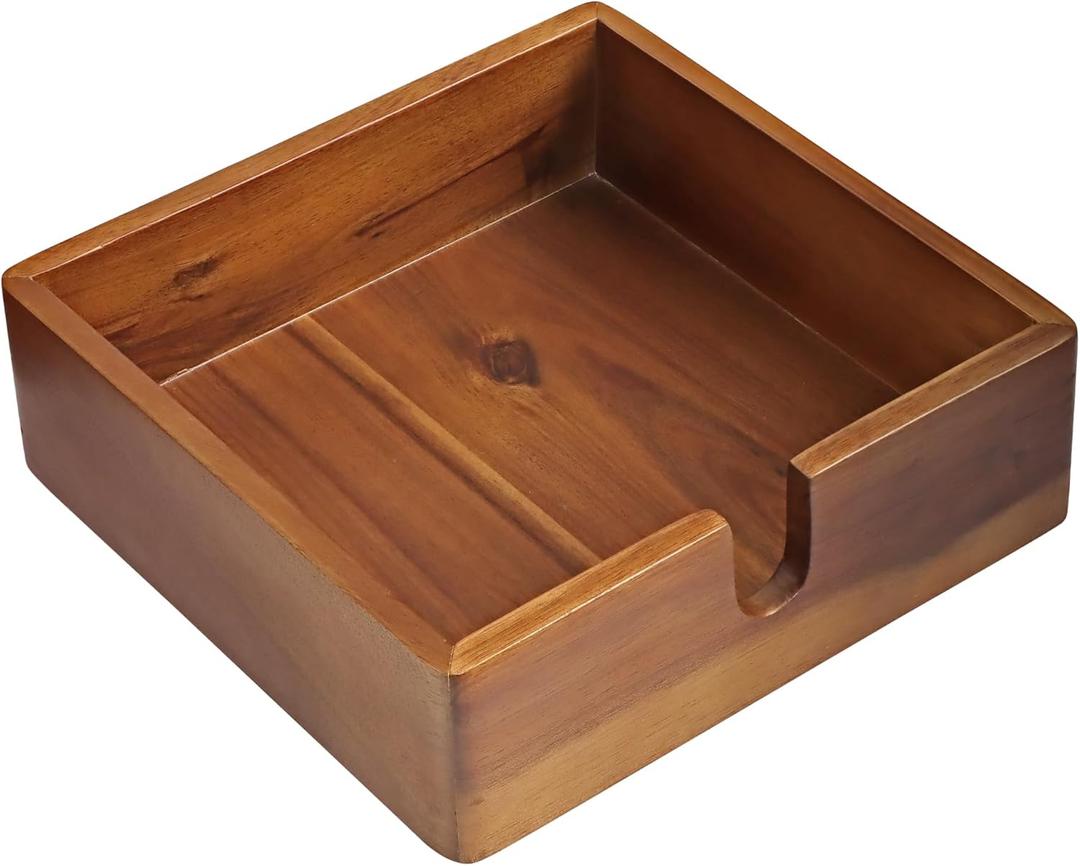 Acacia Lunch Napkin Holder 7.8 x 7.8 inches for Dining Table and Kitchen  Napkin Dispenser Made from Brown Acacia Wood  Premium Quality Feel for Dessert Beverage Party Dinner Luncheon Bar Table