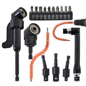 Flexible Drill Bit Extension Kit, 17Pcs with 360 Rotatable Socket Adapters (1/2" 3/8" 1/4"), 105 & 90 Right Angle Attachments, Screwdriver Bits & Bendable Extension