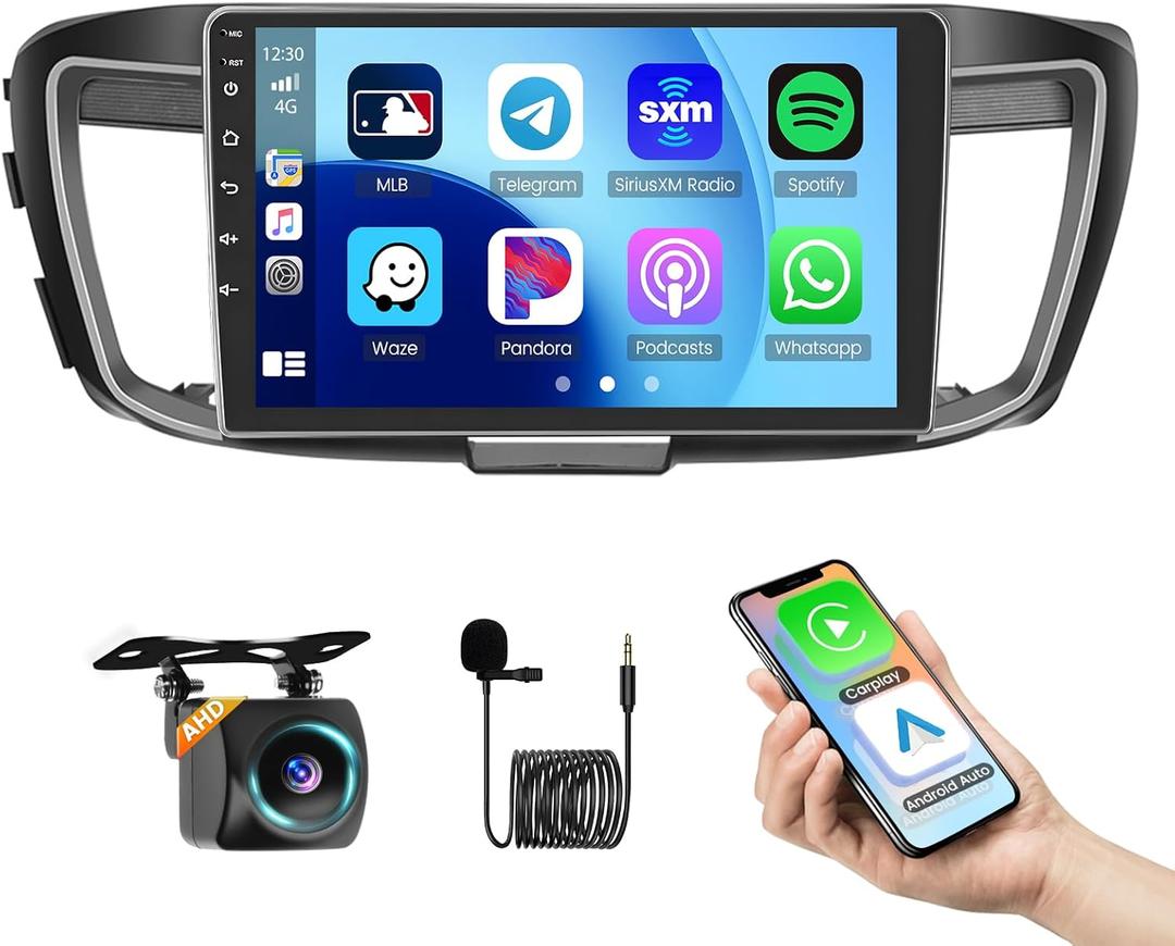 8 Core Car Radio for Honda Accord 9th 2.0L (Manual A/C) 2014 2015 2016, 10.1 inch HD IPS Touch Screen for Yaris Bluetooth Radio with CarPlay/Android Auto, Bluetooth 5.0, 32EQ, 1280 * 720, 4GB+64GB