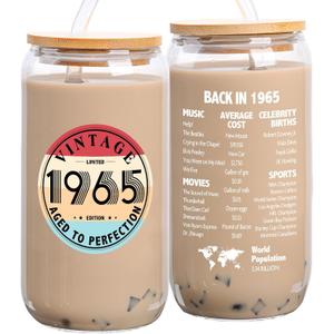 60th Birthday Gifts for Women - 1965 60th Birthday Decorations Gifts for Her Him Men 60 Year Old Bday Gift for Women Mom Wife Turning 60 Gift Glass Cup with Straw