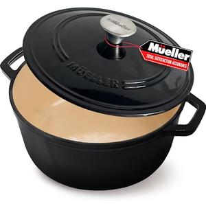 MÜELLERHOME 6 Quart Enameled Cast Iron Pot Dutch Oven, Heavy-Duty Oven-Safe up to 500° F, & Across All Cooktops, Casserole Dishes for Ovens, Bread Pan with Lid and Knob, Cast Iron Cookware, Black