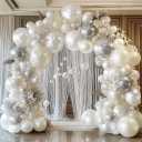 White and Silver Balloon Garland - Double Stuffed Pearl Sand White Silver Balloons Arch Kit 5 12 18 inch for Birthday Graduation Bar Mitzvah Bachelorette Wedding Baby Shower Party Decoration
