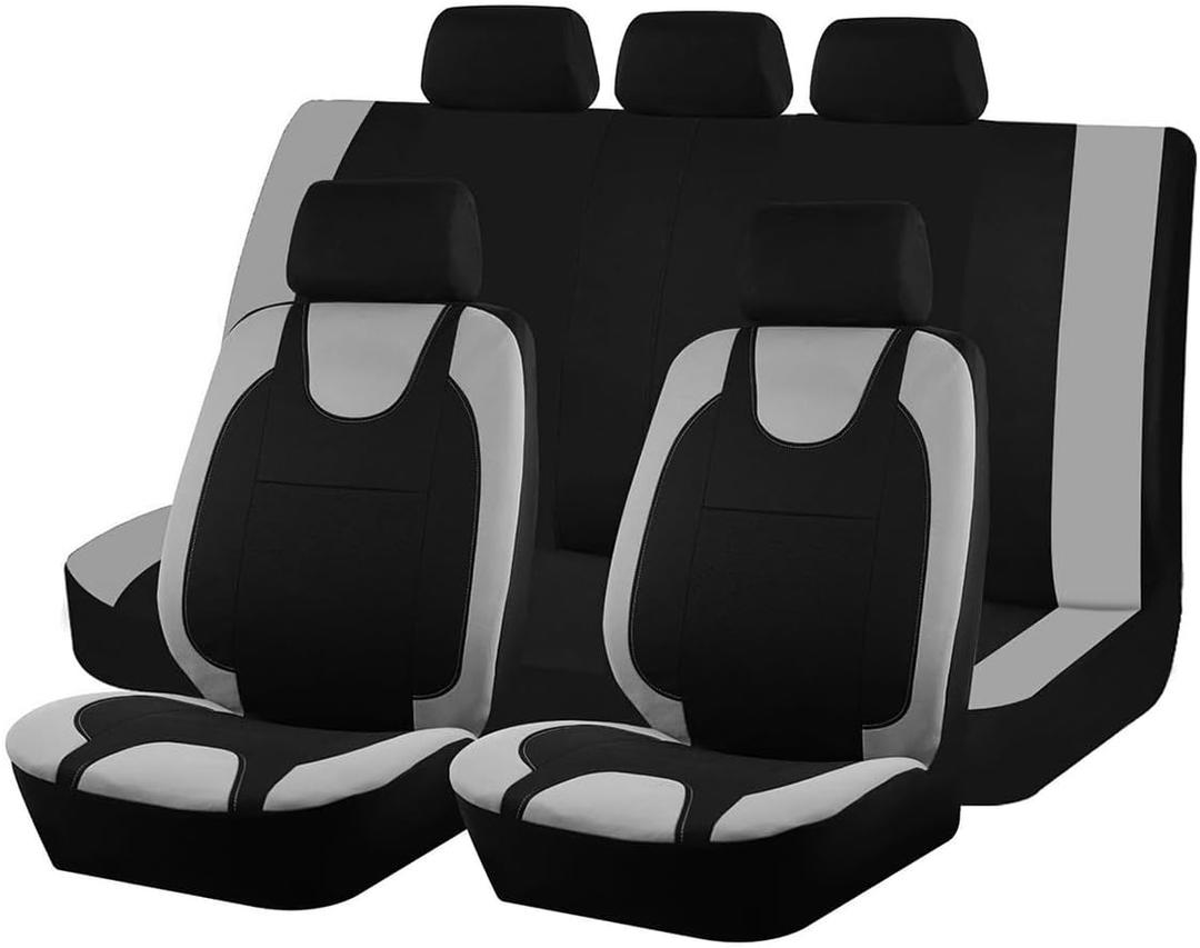 9PCS Car Seat Covers Full Set, Polyester Washable Vehicle 5-Seats Protectors with Headrest Cover, Comfortable Automobile Seat Interior Protection, Universal for Sedan Truck SUV (Grey)