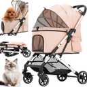 Medium Dog Stroller, Kenyone Pet Stroller for Medium Dogs Up to 55lbs, Lightweight Aluminum Frame, One Click Folding, Large Cat Stroller with No Zip Entry, Detachable Mesh, Multiple Pockets