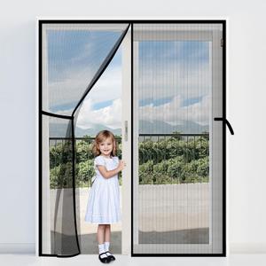 Magnetic Screen Door, Fits Door Size 62'' x 80'', Scratch-Proof Polyester, Classic Middle-Opening, Keep Annoying Creatures Out, Pet Friendly Mesh, Walk Through, Suitable for French/Double Doors, Grey (Gray)