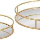 Kate and Laurel Felicia Modern Glam Metal Nesting Trays | Decorative Round Shape with Handles and Mirror Surface, Set of 2, Gold