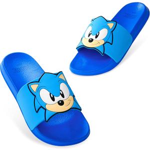 Sonic The Hedgehog Sandals Boys Open Toe Slides Shower Slippers Beach Pool Back Yard Vacation Essentials Gamer Gifts (10.5 Big Kid, Blue)
