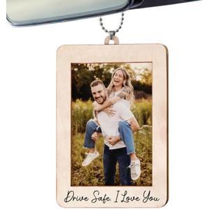Car Decor Hanging Photo Frame, Valentine Gift for Him, Drive Safe Wooden Car Picture Holder, Rear View Mirror Accessories for Cars Decorations, Drive Safe I Love You
