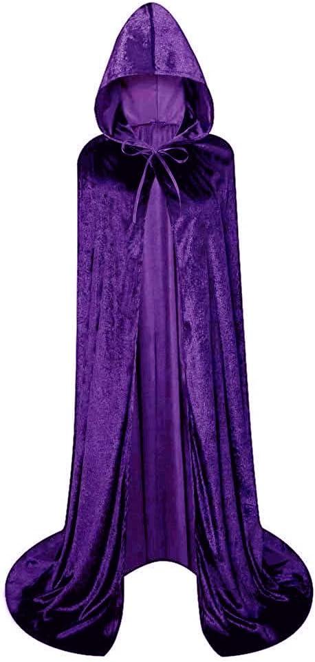 LHJ Unisex Full Length Hooded Robe Cloak Long Velvet Cape Cosplay Costume (Medium, Purple)