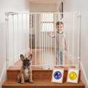 Mumeasy 36" Tall Baby Gate for Stairs, 29.5-43.3" Expandable Hardware Mounted (Drill Needed), Removable No Bottom Bar Dog Gate, Auto Close Wide Walk Thru Safety Gate for Doorways, Pets& Toddlers,White