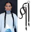 YOGFIT 2PCS DIY Braid Ponytail Extension, Long Straight Wrap Around Ponytail Hair Extensions Natural Soft Synthetic Hairpieces for Women Daily Wear (24 Inch, Black)