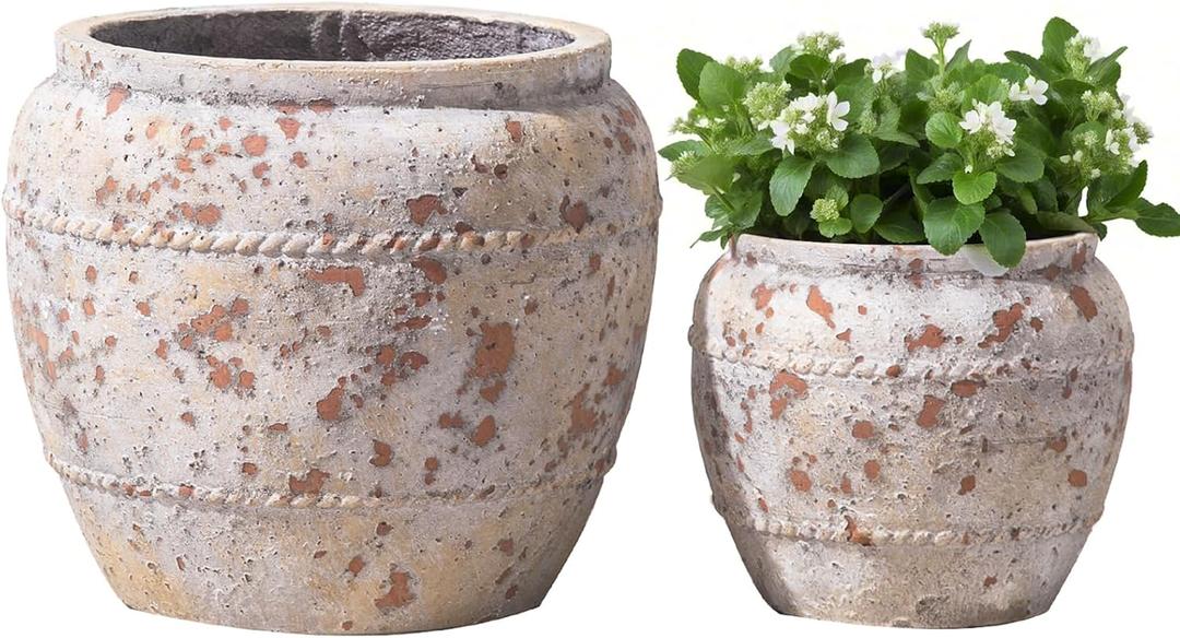 Yundu Concrete Planter Set of 2, The planters for Indoor Plants, 12.5 & 8.5 inch pots for Plants, Plant pots Indoor with Drain Hole, Modern dcor for Home, Office and Other Indoor and Outdoor Dcor (White, Yellow and Orange)