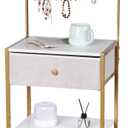 Night Stand with Jewelry Organizer Stand, Nightstand with Fabric Drawer, Modern Night Stand for Bedroom, Bedside Table Nightstand with Pegboard Organizer, Gold/White