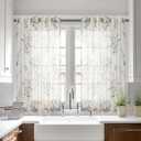 MYSKY HOME Linen Sheer Window Floral Curtains Panels Light Filtering Privacy Protect Drapes Set Farmhouse Style Texture Soft Touch Treatment Kitchen Bedroom Bathroom, 50" x 54", Navy Blue, 2 Panels