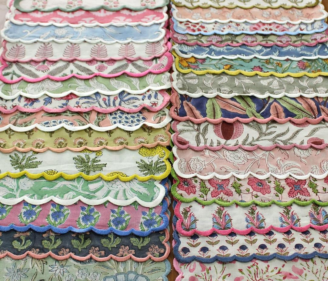Ridhi Mix Random Hand Block Print Napkins 9" x 9" Set of 6 Reusable Cotton Dinner Napkins for Weddings, Parties & Everyday Dining, Thanksgiving, Christmas, Fall Ridhi Mix Random Hand Block Print Napkins 9" x 9" Set of 6 Reusable Cotton Dinner Napkins for Weddings, Parties & Everyday Dining, Thanksgiving, Christmas, Fall