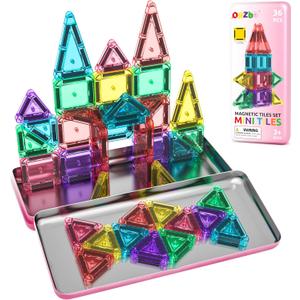 ORZbb Mini Magnetic Tiles Toddler Travel Essentials Set with Case, Magnetic Blocks Building Montessori Educational Learning Sensory Preschool Toys for 3+ Year Old Boys Girls Birthday Gifts (Color-15)