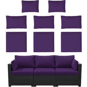 8p Outdoor Cushion Slipcovers Outdoor Patio Cushions Covers Replacement Waterproof with Zipper for 3-Seat Outdoor Rattan Sofa Patio Furniture Cushion Covers Purple, Covers Only