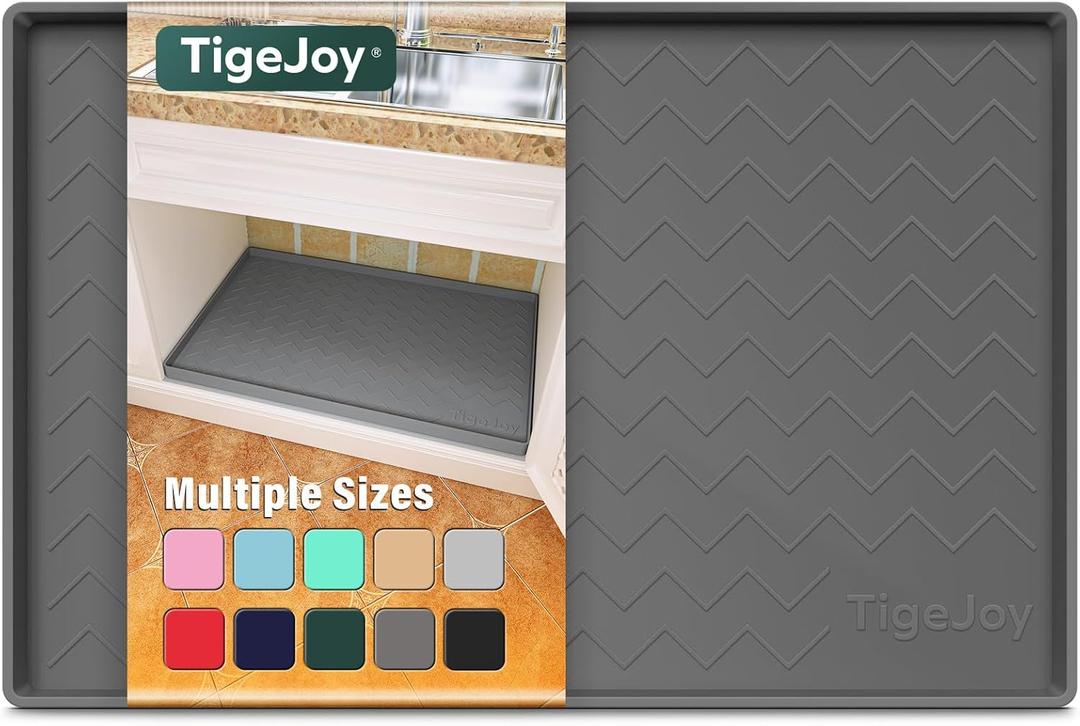 TigeJoy Waterproof Under Sink Mat 34" x 22", Kitchen Cabinet Liner and Drawer Shelf Liners, Protectors for Kitchen Organizers and Storage, Silicone Mat Boot Tray (22"W x 34"L, Dark Gray)