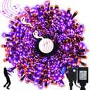 Echosari Connectable 400 LED Halloween String Lights, Motion Sensor Scary Sound 66Ft Orange and Purple Halloween Lights Outdoor Waterproof 4 Sound Effects for Yard Party Tree Decor