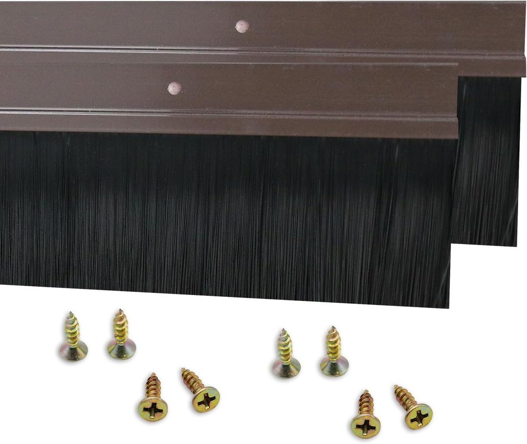 2 Pack Door Bottom Sweep, h-Shape Aluminum Alloy Holder Door Sweep for Bottom of Door with 1.6" Brwon Nylon Brush, 39.37"x2.48"(1000mmx63mm)