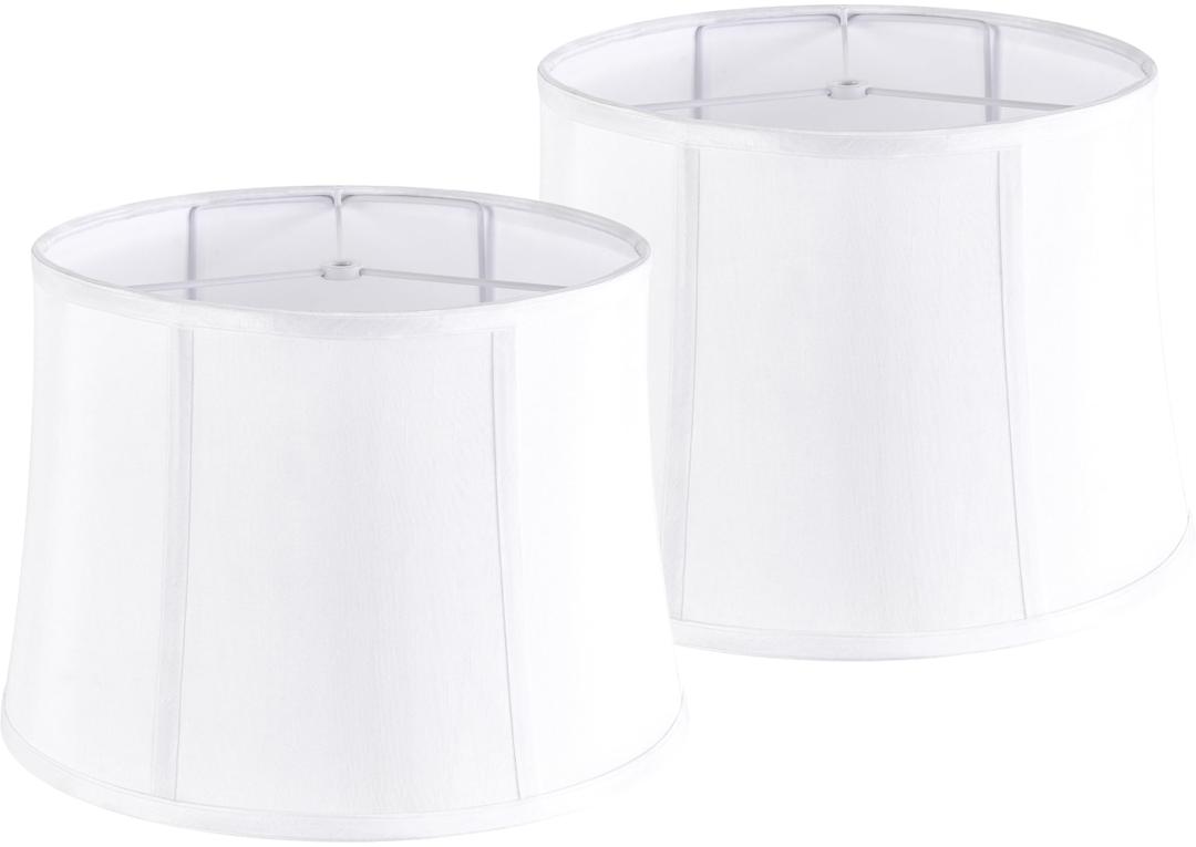 GO&SO White Lamp Shades Set of 2, Drum Lampshades for Table Lamp Floor Lamps, 12" Top x 14" Bottom x10" High (Spider) Natural Faux Silk Lamp Shade Replacement Modern Rustic Shade- Fold Easy Assembly