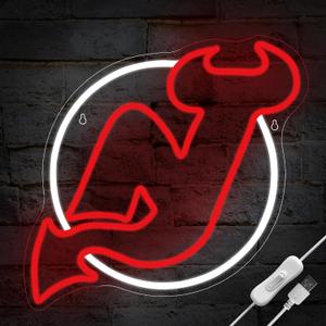Ice Hockey Neon Sign for Wall Decor Sports LED Light Up Sign Hockey Wall Decor Sport Neon Lights for Club Bedroom Man Cave Bar Garage Sports Gifts for Men Teen Boys Fans,Size 14.6*14.2 inches(FMXD106) (J-Red&White)
