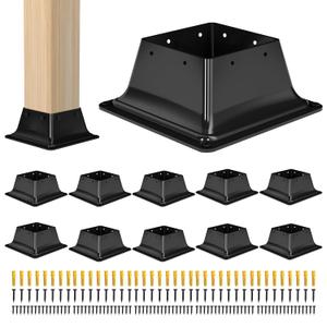 4x4 Post Base 10Pcs-Inner Size 3.5x3.5-Heavy Duty Metal Post Brackets-Deck Post Anchors-Solid Steel-Powder Coated-Wood Post Holder for Porch Handrail Railing Pergola Fence Pavilion-Support Deck Base