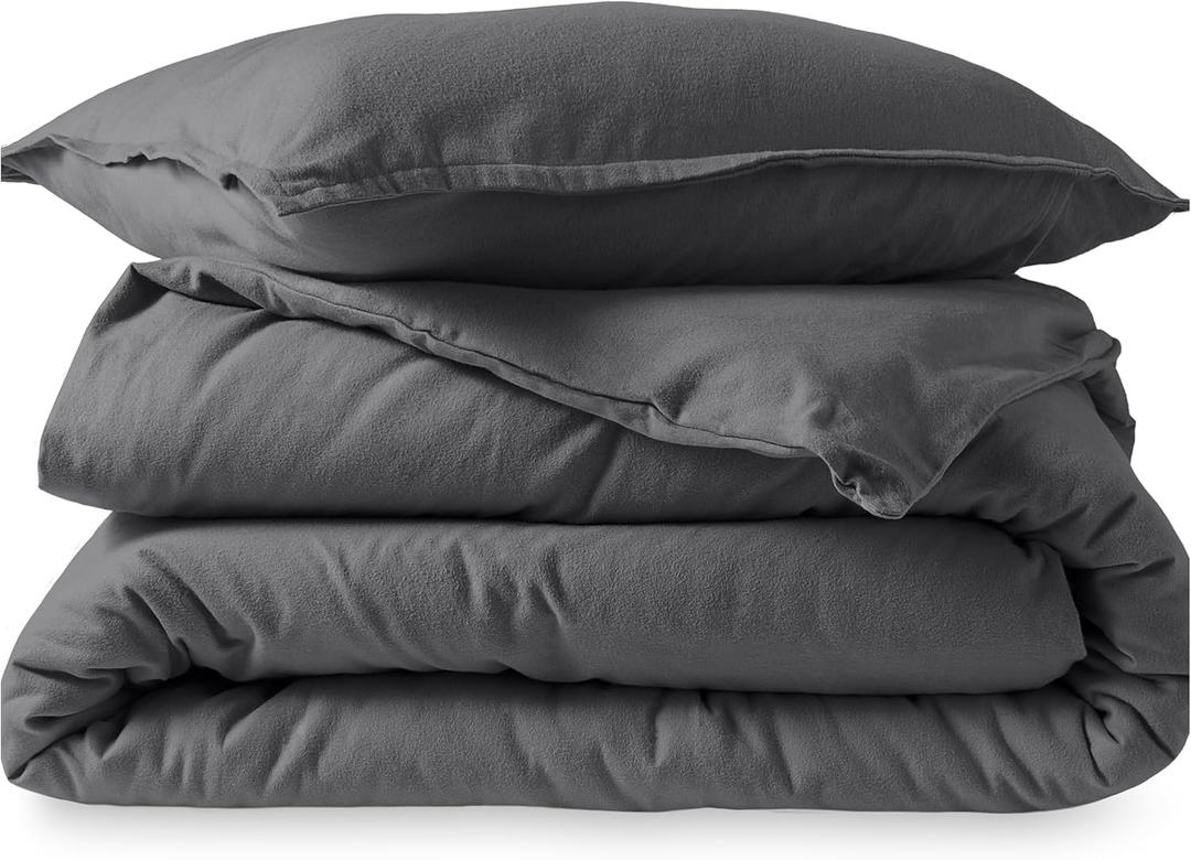 Bare Home Flannel Duvet Cover Set - Extra Long - 100% Cotton, Velvety Soft Heavyweight Premium Flannel, Double Brushed - Includes Sham Pillow Covers (Twin/Twin XL, Grey) (02 - Grey (No Comforter))
