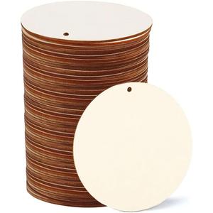 50 Pcs 3 inch Unfinished Wooden Round Circles with Holes, Blank Wood Circles Ornaments Hanging Tags for DIY Crafts, Party, Christmas, Home Decorations