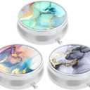 3 Pack Pill Box, Small Pill Case for Purse & Pocket, Cute Travel Medicine Organizer, Portable Medicine Container Holder to Hold Vitamins, Medication, Fish Oil & Supplement, Green Pink Gray Marble