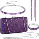 Kigeli 4 Pieces Women Rhinestone Evening Clutch Bag Bling Earring Necklace Bracelet for Wedding Graduation Prom