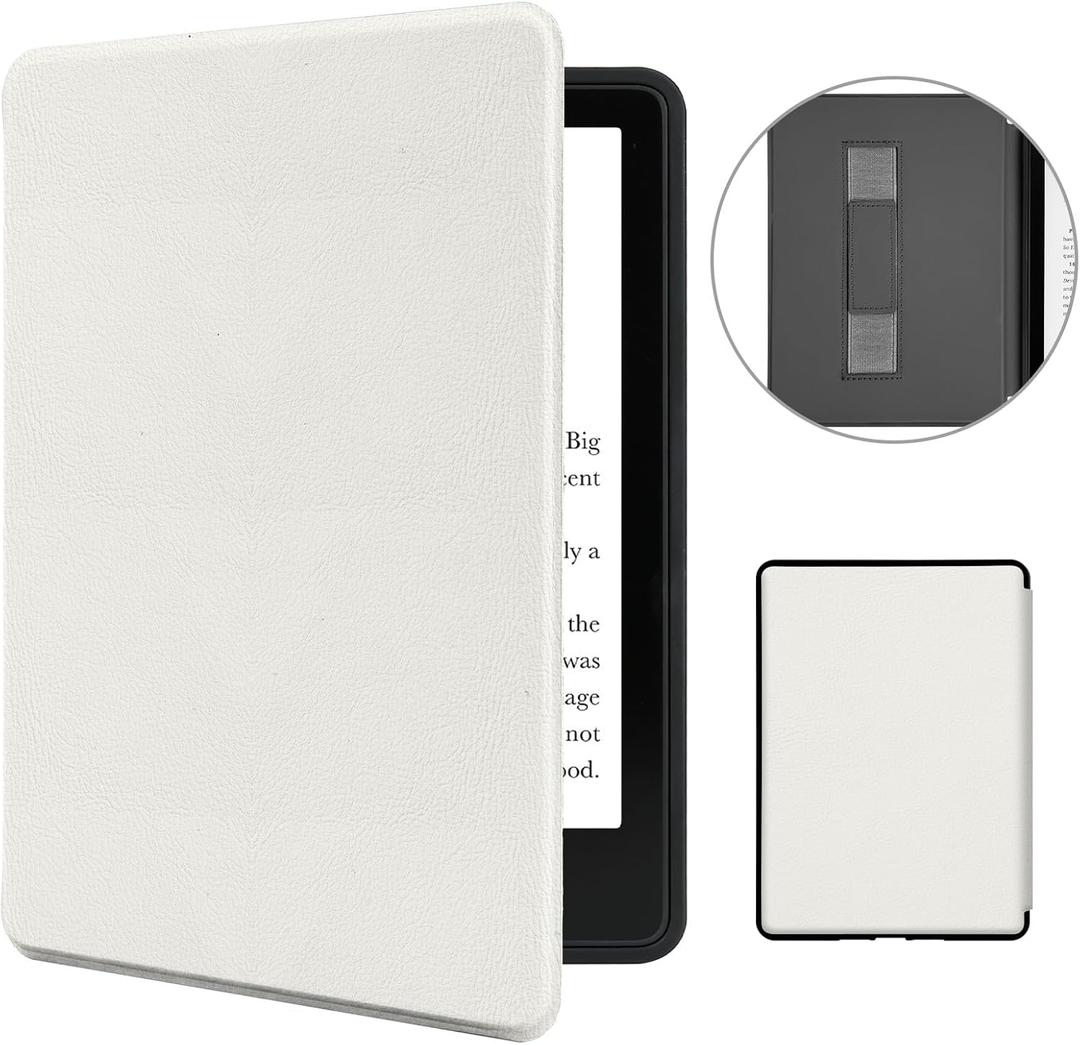 MOROCK Slim Case for All-New 6" Kindle(11th Generation,2024/2022 Release, Model No.RS23CV/C2V2L3), Premium Lightweight PU Leather Cover with Hand Strap, Auto Wake/Sleep Case, White